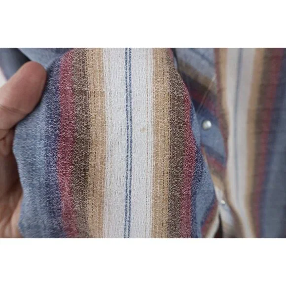 Vintage 70s Streetwear Mens Large Rainbow Striped Western Snap Button Shirt - Picture 6 of 13